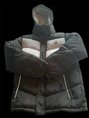 Reebok Black and Gray Hooded Puffer Jacket